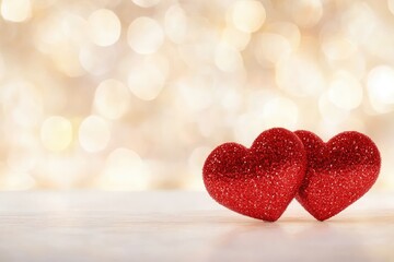 Obraz premium two red hearts on bokeh background copy space, Valentines background conceptt