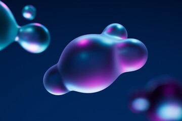 abstract balls glass neon spheres transparent purple blue background