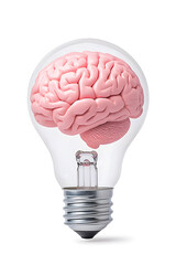 Human brain inside a light bulb representing the power of thinking