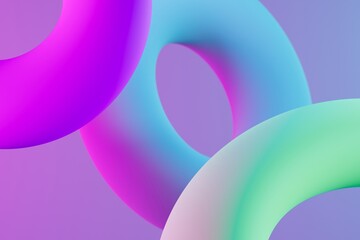 3d rendering of neon donuts. Neon background.