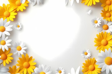 A circular frame of daisies with copy space, real flower photo, flowers border white background 