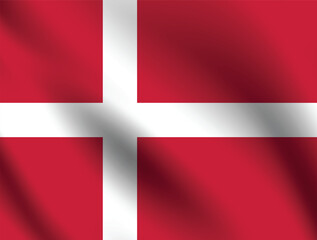 Fototapeta premium Denmark flag official colors and proportion digital vector illustration. Pleated flag.