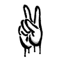 Spray black painted urban graffiti hand gesture V symbol for victory. Vector V sign for peace illustration isolated on white background.