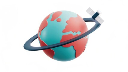 A colorful 3D globe with a satellite orbiting it, representing Earth and technology in a modern context.