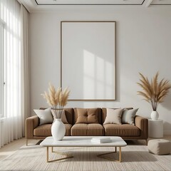3D Frame Mockup: ISO A Paper Size Poster on Living Room Wall | Modern Interior Design with 3d render
