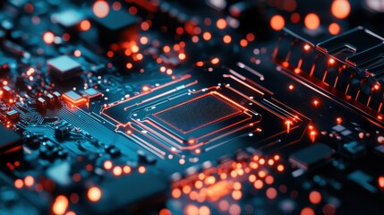 Obraz premium Glowing Digital Circuit Board in Vibrant Colors Representing Advanced Technology and Innovation