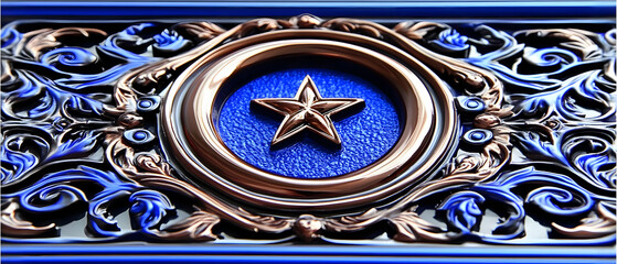 Blue bronze ornate star wall panel detail