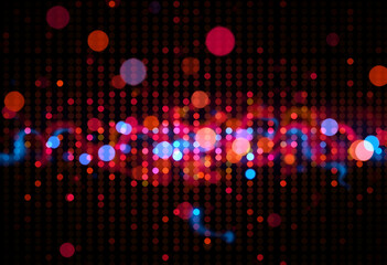 Obraz premium abstract bokeh lights, colorful defocused circles, red and blue hues, diagonal pattern, blurred background, nighttime ambiance, digital art style, vibrant colors, geometric shapes, futuristic aestheti