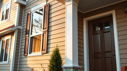 Fototapeta premium Dream House Exterior: Stunning Architecture and Design. High-quality image of a beautiful house exterior, showcasing its design, architecture, and landscaping.