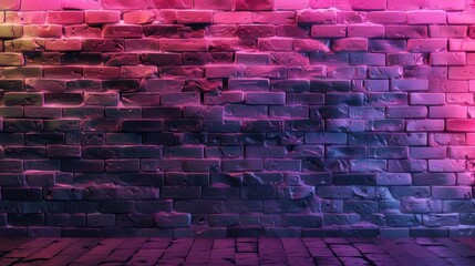 Obraz premium A colorful brick wall with a gradient of pink and purple hues, creating a vibrant backdrop.