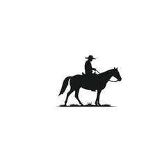 Silhouette of a cowboy riding a horse on a white background