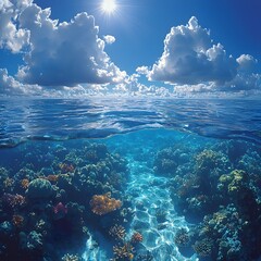 Obraz premium Vibrant Underwater Perspective of Planet Earth from Ocean Depths
