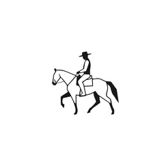 Silhouette of a cowboy riding a horse on a white background