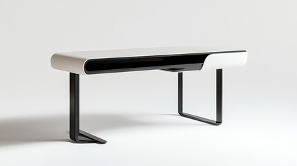 Elegant modern form desk with an integrated cable tray and smooth lacquered surface, placed on white surface --ar 16:9 --style raw --v 6.1 Job ID: 5bc72b24-12ed-4857-b721-2288b20d7f06