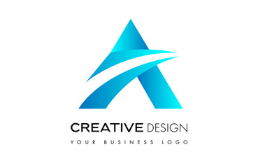 Blue A letter logo design with creative curved lines shapes Vector