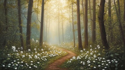 Obraz premium a Scenic woodland view, capturing the tranquility and natural beauty of a forested area. 