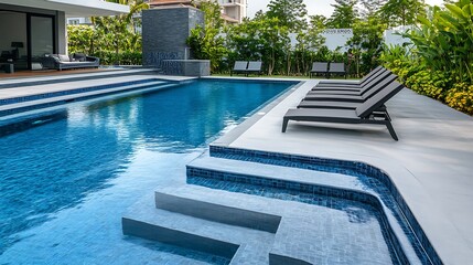 Obraz premium Luxury hotel swimming pool with steps