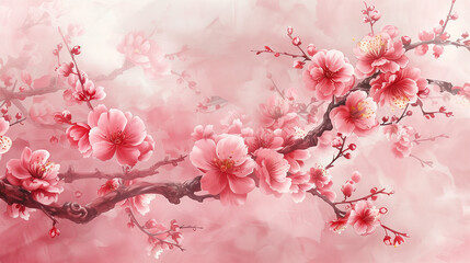 Naklejka premium Pink cherry blossoms on a soft pastel background