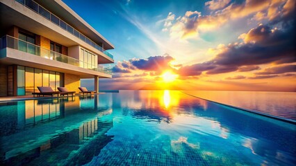 Fototapeta premium Luxurious Resort Hotel Infinity Pool Overlooking Ocean Paradise