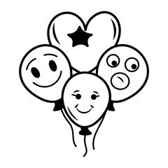 Emoji balloons icon in doodle style