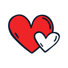 Concept cute valentine's day with hearts. Doodle, drawing, clipart. Vector linear icon isolated on white background.