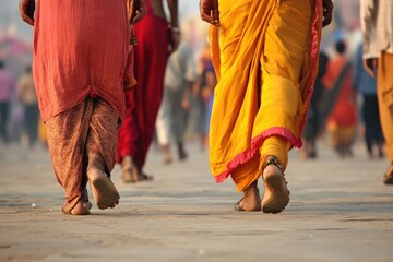 Group of people walking together on a city street