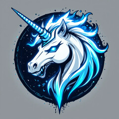 Neon unicorn Illustration - Vibrant Flaming unicorn Head with Bold Colors and Sparkling Effects