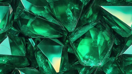 Obraz premium Stunning close-up of vibrant green emerald crystals showcasing their unique shapes, sparkling surfaces, and natural beauty in a captivating display of isolation and elegance
