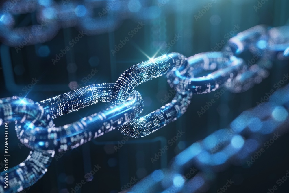Poster develop a vibrant representation of blockchain technology's impact on banking, an abstract represent