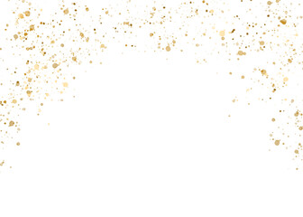 Gold glitter particles, glow, golden splatter isolated on transparent background. Festive gold sparkle decoration