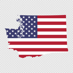 Obraz premium Washington state map with American national flag.