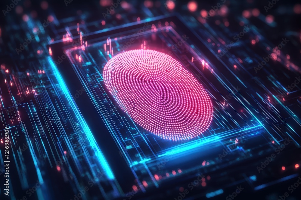 Poster futuristic digital fingerprint representing biometrics and identification technologies with colorful