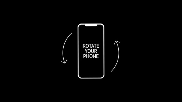 Rotate Your Phone to Landscape orientation. Rotate Your Device from Vertical to Horizontal. Outline Icon Animation on Black Background for Social Media