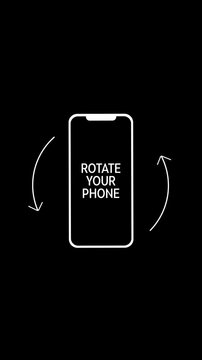 Vertical Animation for Rotate Your Phone to Landscape orientation. Rotate Your Device from Vertical to Horizontal. Outline Icon Animation on Black Background for Social Media