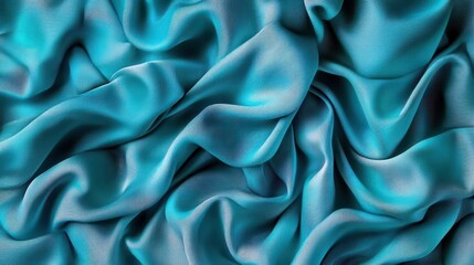 Obraz premium A close-up of luxurious turquoise fabric, showcasing its smooth, wavy texture and vibrant color, perfect for fashion or textile design.