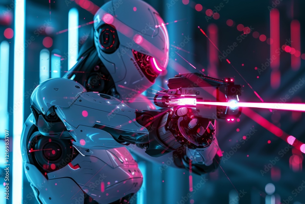 Poster protective virtual codes weave a digital armor around an ai robot, an ai robot defending against cyb