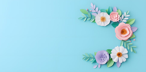 Paper cut style Framework for photo or congratulation with paper blossom and flowers. Woman's day, 8 march, Easter, Mother's day, anniversary