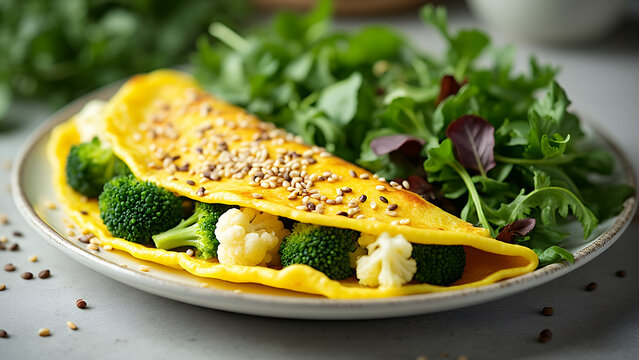 egg-white omelette with broccoli and cauliflower