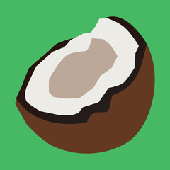 Cracked Coconut Emoji Vector: Half Coconut Illustration in Flat Style