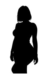 A sleek vector silhouette of a curvy woman. she legs crossed