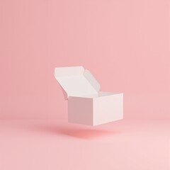 Open White Cardboard Gift Box on Pink Background
