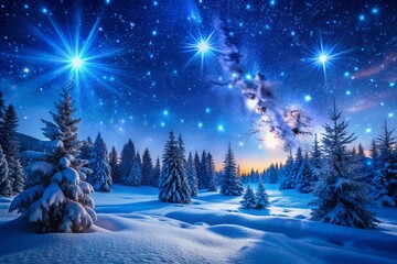 Fototapeta premium Magical Winter Wonderland: Blue Sky, Falling Snowflakes, Night Photography