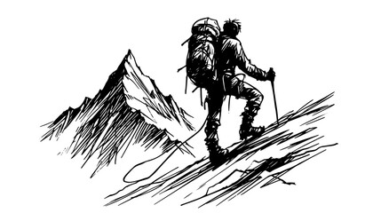 mountaineer climbing a mountain expressive grunge sketch