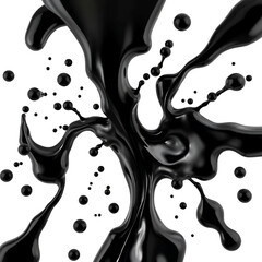 Dramatic Black Liquid Splashing in Abstract Design isolated on white or transparent png background