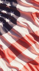 Naklejka premium A cinematic still of the American flag featuring vibrant red, white, and blue colors. The flag waves gracefully, symbolizing patriotism and national pride.