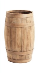 Obraz premium An old wooden barrel, showcasing a rustic and weathered look, is isolated against a white background. The image carries a cinematic style in 8K resolution.