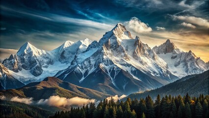 Majestic Mountain Peaks Range, Isolated White Peaks, Alpine Landscape, Snow Capped Mountains, High Altitude Scenery PNG