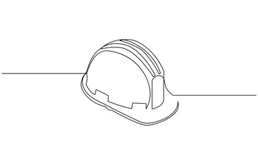 One line isolated vector object hard hat ,one line drawing of isolated hard hat, Continuous one line drawing, Construction helmet.Worker safety tools concept.