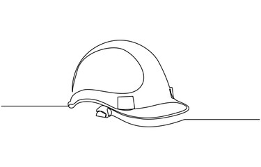 One line isolated vector object hard hat ,one line drawing of isolated hard hat, Continuous one line drawing, Construction helmet.Worker safety tools concept.