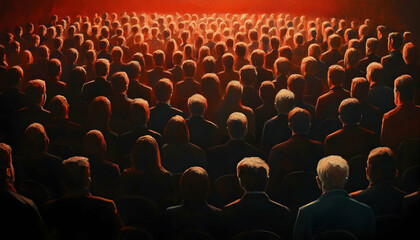 Back view of an audience at a business conference or workshop in a hall, representing corporate education and networking  -